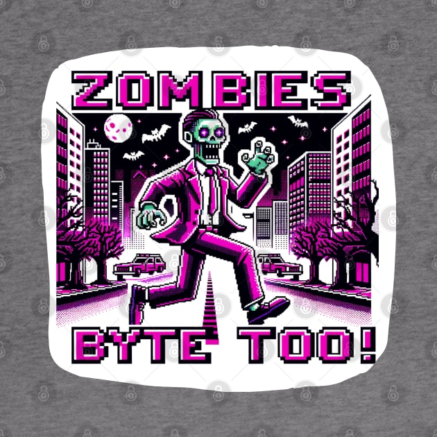 Neon Pink 8-Bit Zombie Chase in Cyberpunk City: Retro Gaming Art by Pixel Punkster